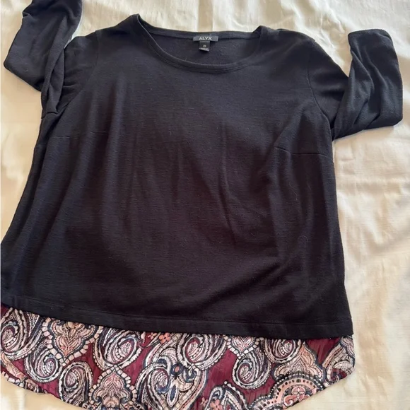 ALYX Black Layered Hem Women's Top with Paisley Detail 2X - Picture 2 of 7